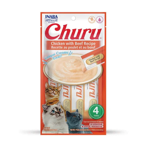 Inaba Churu Puree - Лакомство за котки с пиле и телешко - 4 броя в опаковка