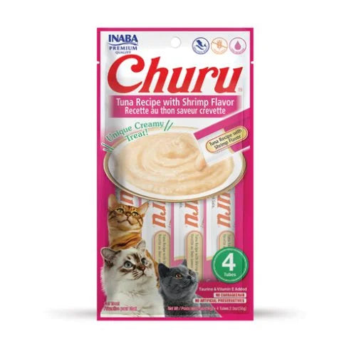 Inaba Churu Puree - Лакомство за котки с риба тон и скариди - 4 броя в опаковка