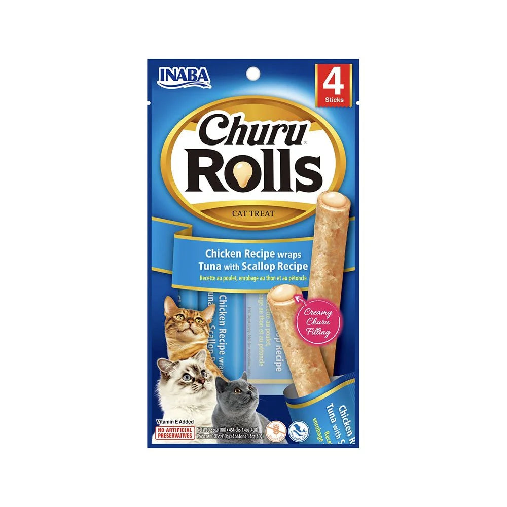 Inaba Churu Rolls - Лакомство за котки с пиле, миди и риба тон - 4 броя в опаковка