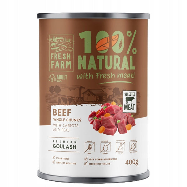 Fresh Farm - консервирана храна за кучета с гулаш говеждо, морков и грах - 6 броя х 400 гр.