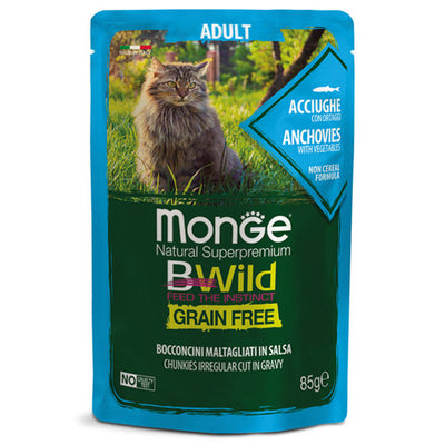Monge BWild - паучове за котки с аншоа и зеленчуци - 6 броя x 85 гр.