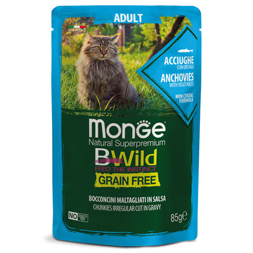 Monge BWild - паучове за котки с аншоа и зеленчуци - 6 броя x 85 гр.