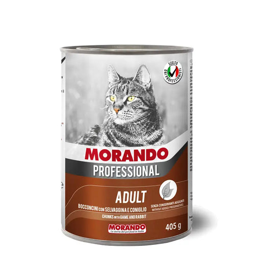 Morando - консервирана храна за котки с дивеч и заек - 6 броя х 405 гр.