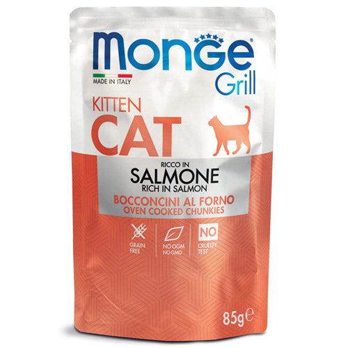 Monge Grill - паучове за подрастващи котки със сьомга - 6 броя x 85 гр.