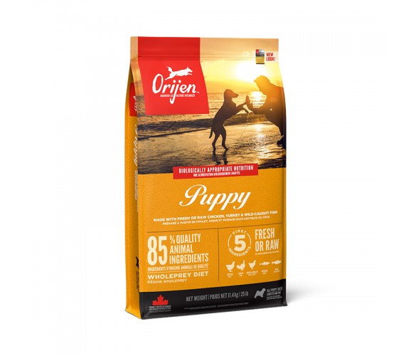 Orijen Puppy – суха храна за подрастващи кученца с три вида месо – 11,4 кг.