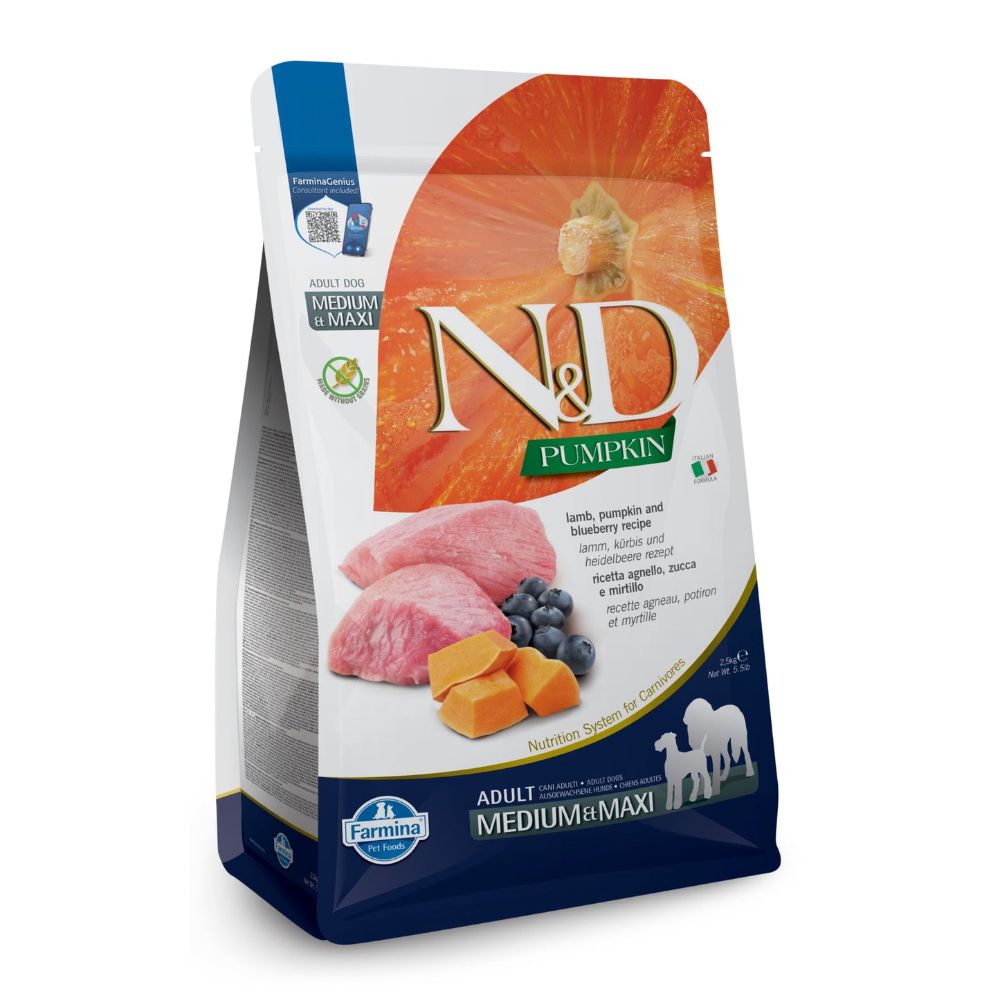 N&D Pumpkin Adult Med/Maxi – с агнешко, тиква и боровинки за възрастни кучета от средни и едри породи - Зоомагазин Веден