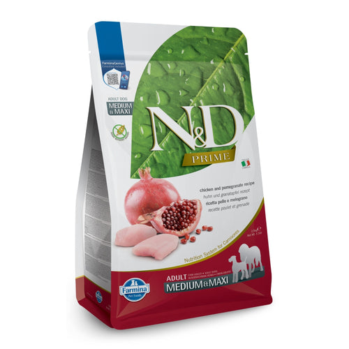N&D Prime Adult Med/Maxi – суха храна с пилешко и нар за възрастни кучета от средни и едри породи