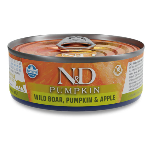 N&D Pumpkin Adult Cat – мокра храна с глиганско месо, тиква и ябълка за възрастни котки - 6 броя x 70 гр.