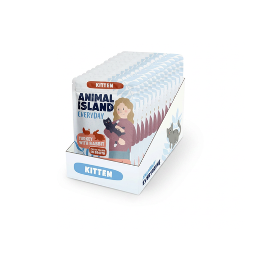 Animal Island – паучове за малки котенца с пуешко и заешко в бульон - 12 броя x 85 гр.