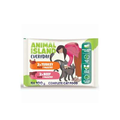 Animal Island – паучове за котки с телешко и пуешко пастет - 6 броя x 4x100 гр.
