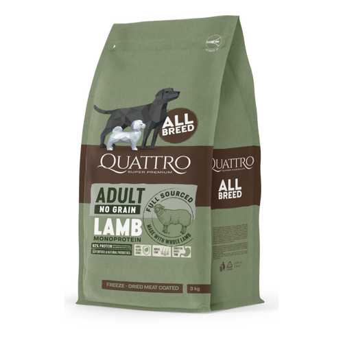 Quattro - суха храна за кучета от всички породи с агне - 3 кг.
