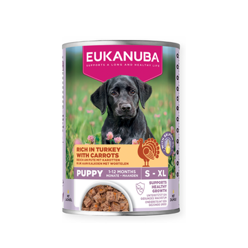 Eukanuba - консервирана храна за подрастващи кучета с пуешко и моркови - 6 броя x 400 гр.