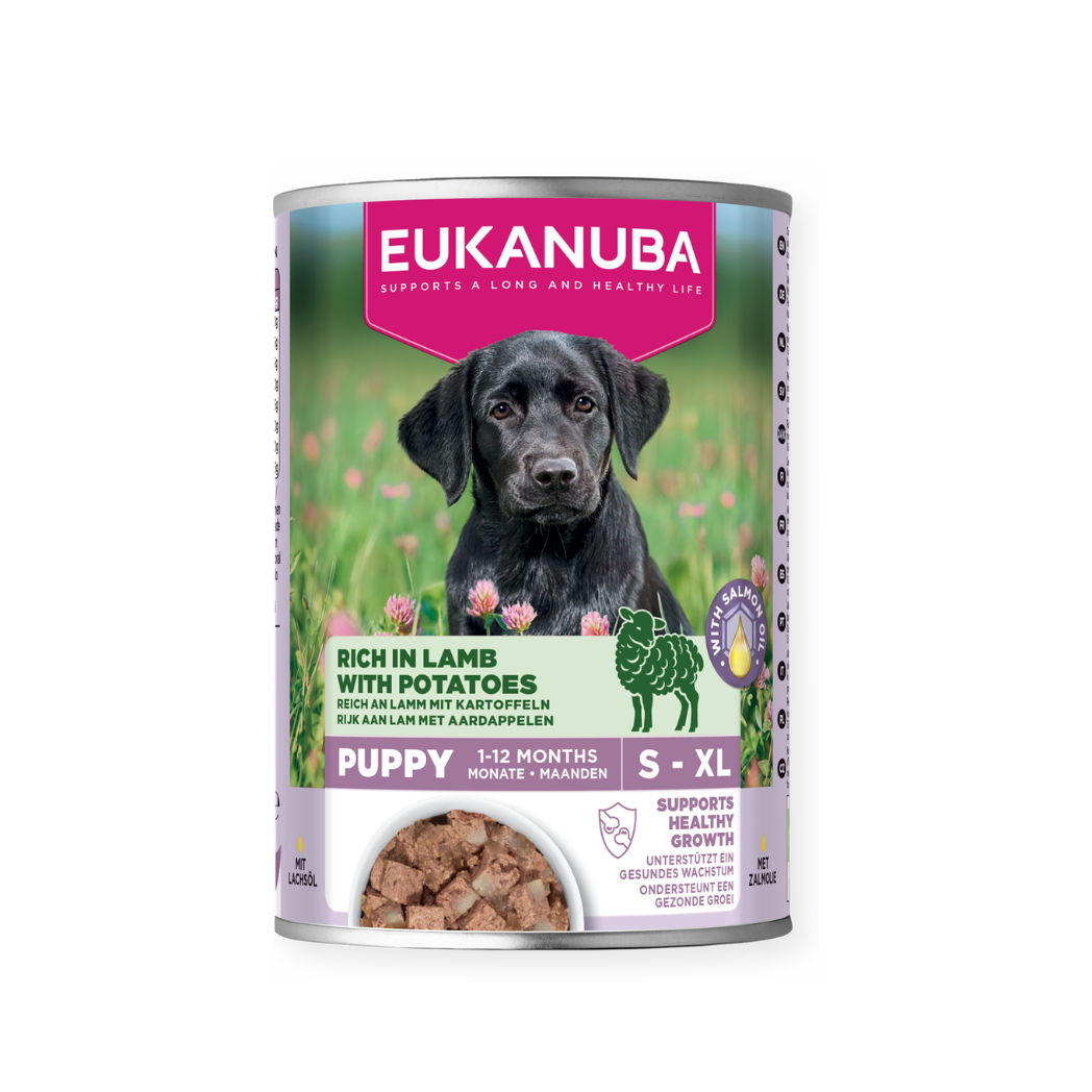 Eukanuba - консервирана храна за подрастващи кучета с агнешко и картофи - 6 броя x 400 гр.
