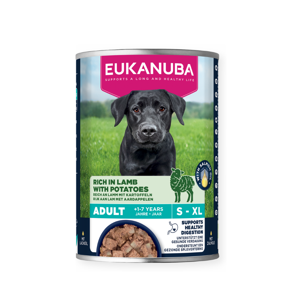 Eukanuba - консервирана храна за израснали кучета с агнешко и картофи - 6 броя x 400 гр.