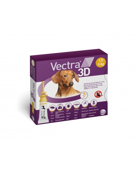Vectra 3D - Противопаразитни пипети за кучета с тегло от 1.5 кг. до 4 кг. - 3 броя в опаковка