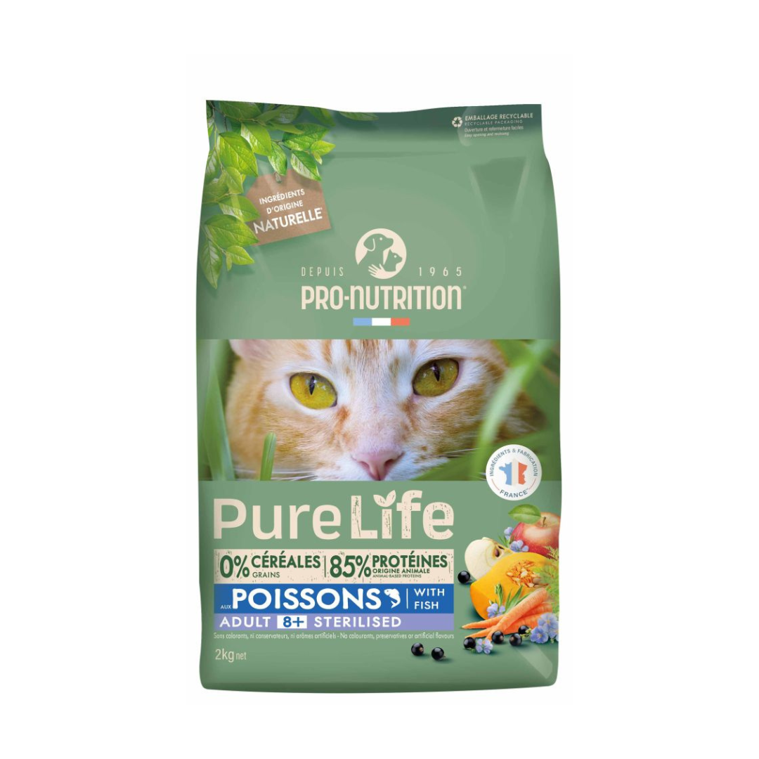 Pure Life Adult 8+ - суха храна за кастрирани котки над 8 години с риба