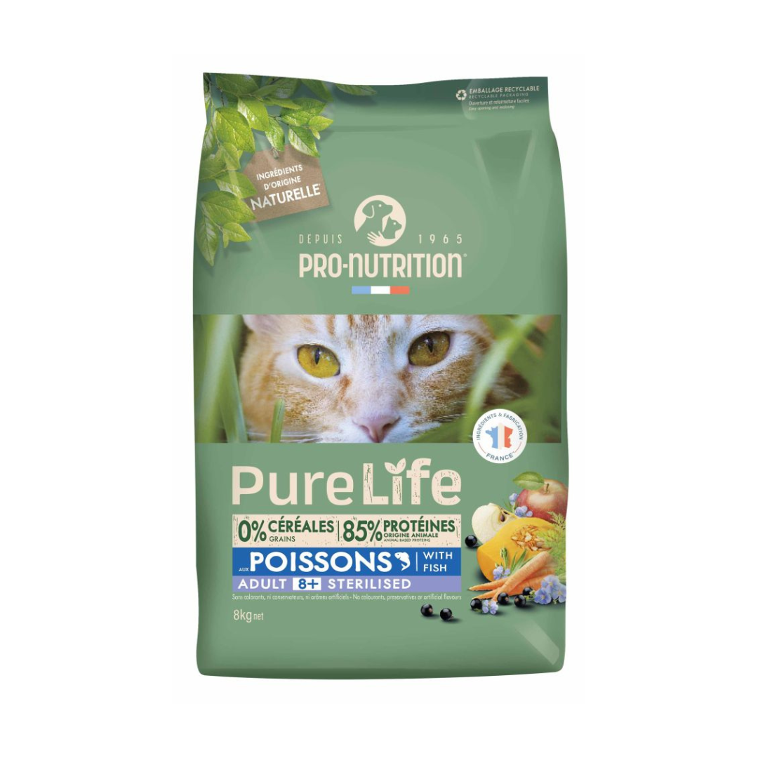 Pure Life Adult 8+ - суха храна за кастрирани котки над 8 години с риба