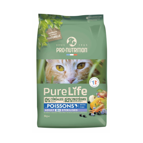 Pure Life Adult 8+ - суха храна за кастрирани котки над 8 години с риба