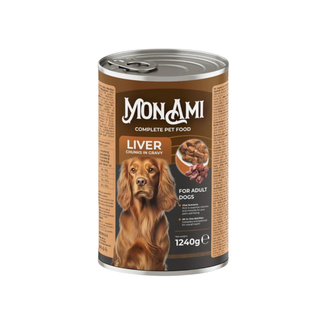 Mon Ami - консервирана храна за кучета с дроб - 6 броя х 1240 гр.