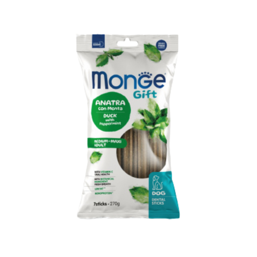 Monge Gift - дентални стикове за  кучета от средните и едри породи с патешко и мента - 7 броя в опаковка