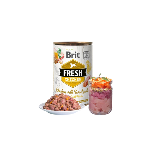 Brit Fresh - консервирана храна за кучета с прясно пилешко месо  и сладки картофи- 6 броя х 400 гр.