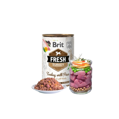 Brit Fresh - консервирана храна за кучета с прясно пуешко месо, елда и грах - 6 броя х 400 гр.