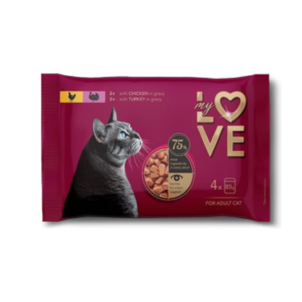 My Love - паучове за котки с пилешко и пуешко месо в сос - 6 броя х 4х85 гр.