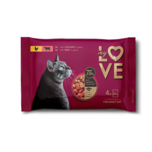 My Love - паучове за котки с пилешко и телешко месо в сос - 6 броя х 4х85 гр.