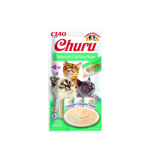 Inaba Churu Puree - Лакомство за котки с пиле и раци - 4 броя в опаковка х 14 гр.