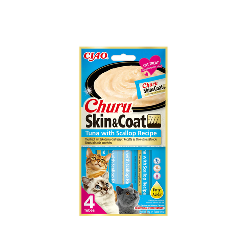Inaba Churu Skin and Coat - Лакомство за котки с риба тон и миди - 4 броя в опаковка
