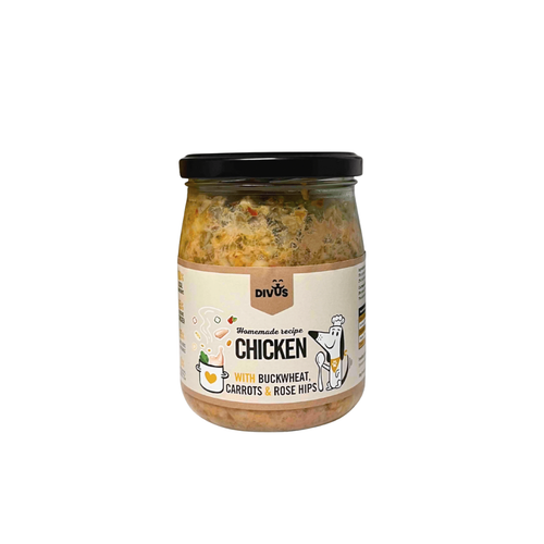 Divus - домашно приготвено пилешко с шипка, моркови и елда - 6 броя x 510 гр.