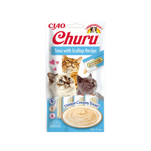 Inaba Churu Puree - Лакомство за котки с риба тон и миди - 4 броя в опаковка х 14 гр.