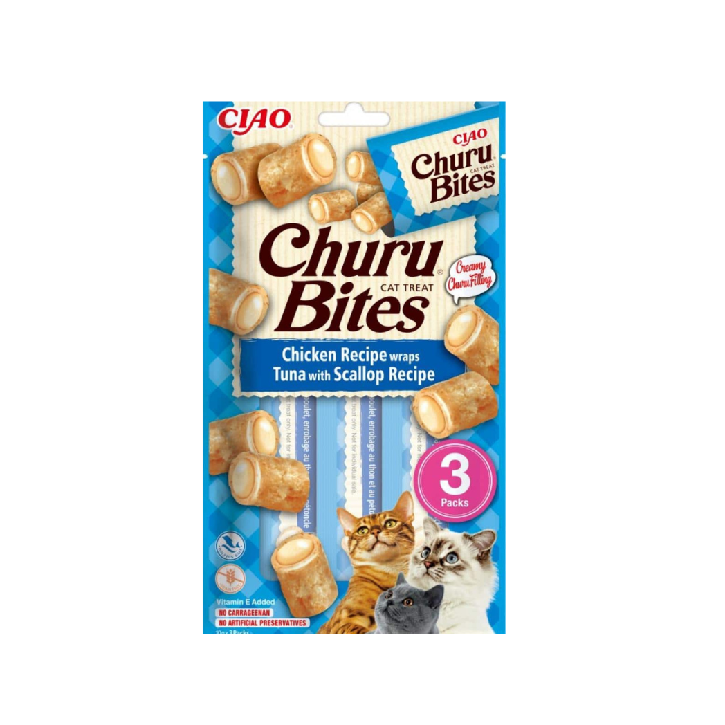 Inaba Churu Bites - лакомство за котки с пиле, риба тон и миди - 3 броя в опаковка х 10 гр.