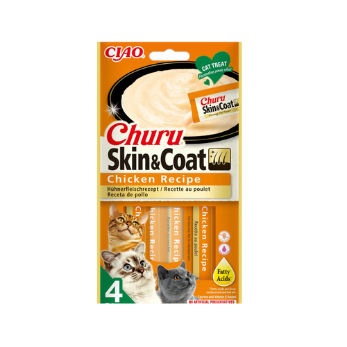 Inaba Churu Skin and Coat - Лакомство за котки с пиле - 4 броя в опаковка