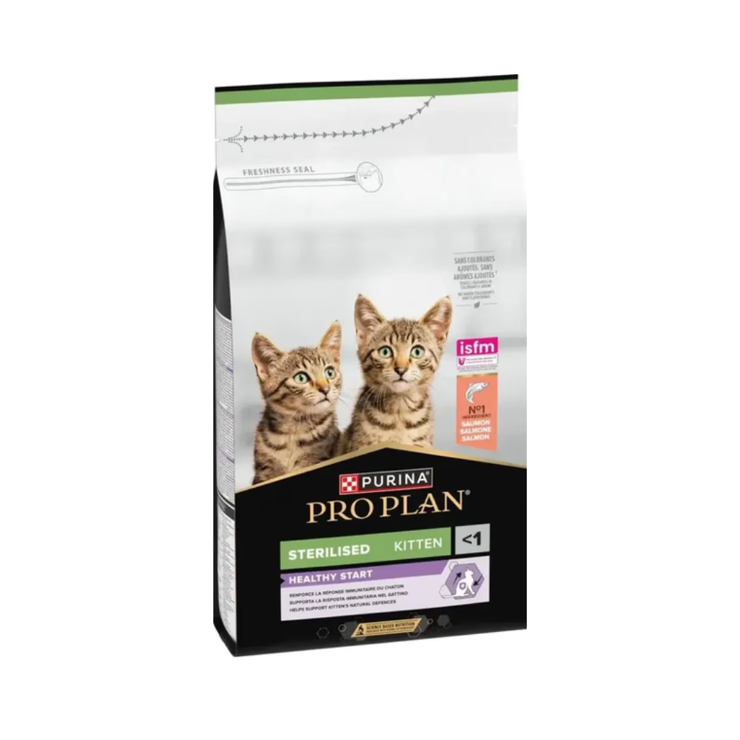 Purina Pro Plan Sterilized Kitten - Суха храна за кастрирани подрастващи котки със сьомга - 1.5 кг.