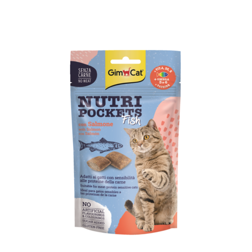 GimCat Nutri Pockets - Лакомство за котки със сьомга и омега 3 и 6 - 60 гр.