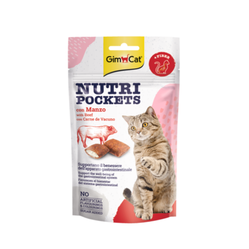 GimCat Nutri Pockets - Лакомство за котки с говеждо и фибри - 60 гр.