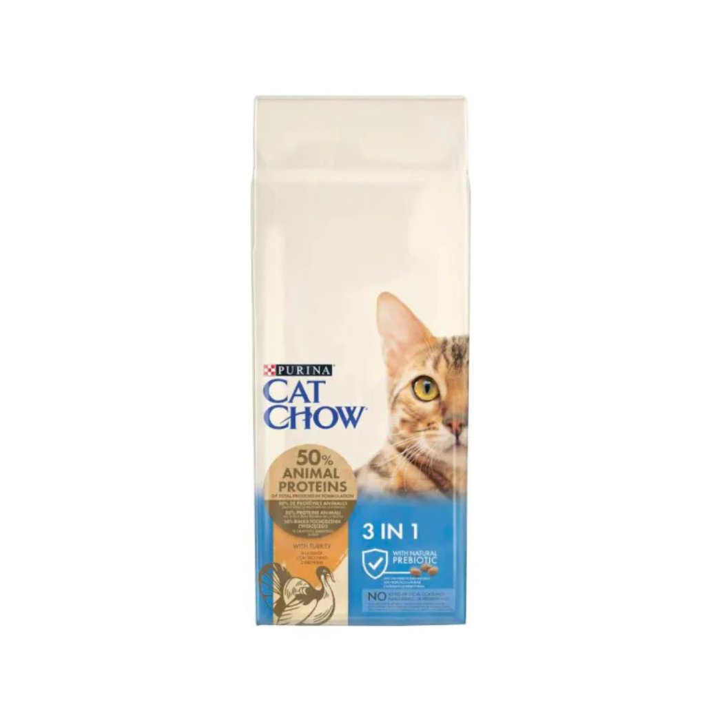 Purina Cat Chow 3 in 1 - суха храна за котки с пуйка - 15 кг.