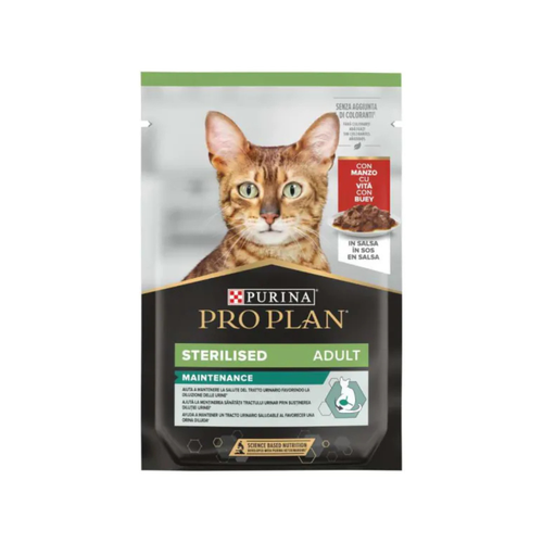 Purina Pro Plan Sterilised - пауч за кастрирани котки с говеждо - 6 броя х 85 гр.