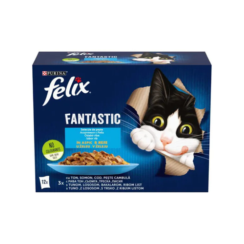 Purina Felix Fantastic - паучове за котки с риба - 12 броя в опаковка х 85 гр.