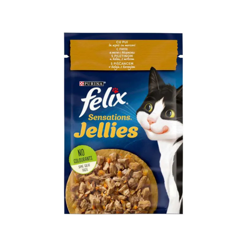 Purina Felix Sensations - паучове за котки с пиле и моркови в желе - 12 броя х 85 гр.