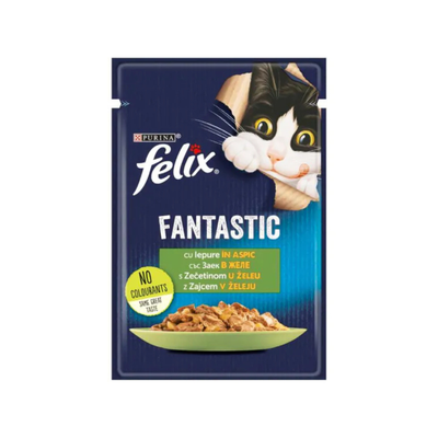 Purina Felix Fantastic - паучове за котки със заек в желе - 12 броя х 85 гр.