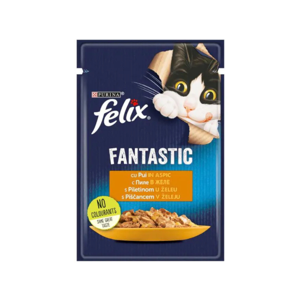 Purina Felix Fantastic - паучове за котки с пиле в желе - 12 броя х 85 гр.