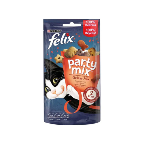 Purina Felix Party Mix - лакомства за котки с говеждо, пиле и сьомга - 8 броя x 60 гр.