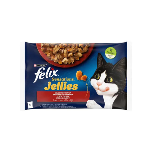 Purina Felix Sensations - паучове за котки с вкусове от фермата в желе - 6 броя х 4х85 гр.