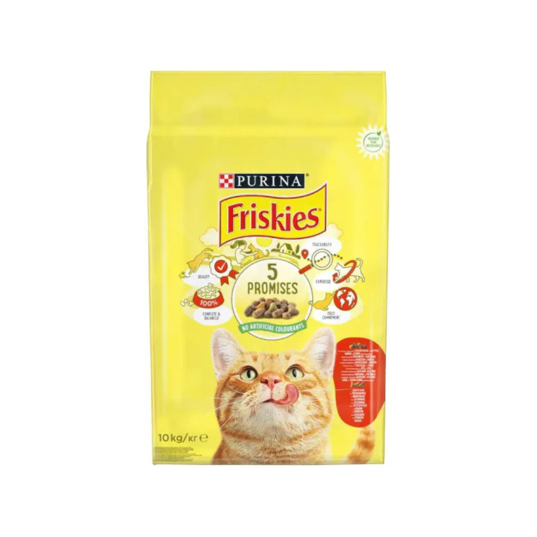 Purina Friskies - суха храна за котки с говеждо, пиле и зеленчуци - 10 кг.