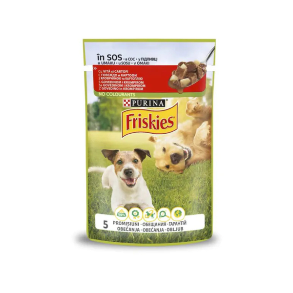 Purina Friskies - паучове за кучета с говеждо и картофи - 12 броя х 85 гр.
