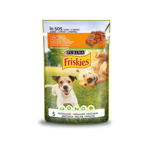 Purina Friskies - паучове за кучета с пиле и морков - 12 броя х 85 гр.