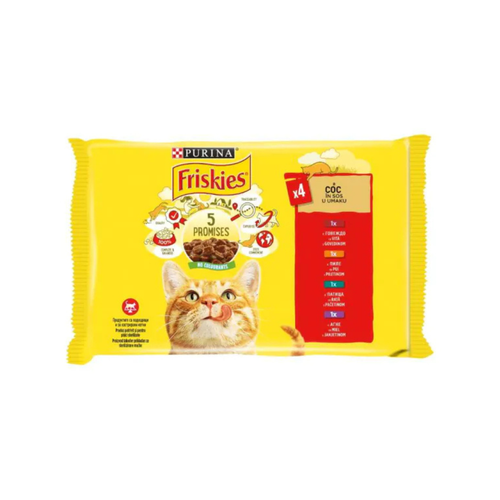 Purina Friskies - паучове за котки с говеждо, пиле, патица и агнешко - 6 броя х 4х85 гр.