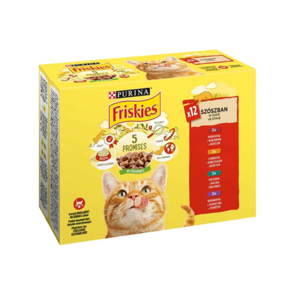 Purina Friskies - паучове за котки с месо - 12 броя в опаковка х 85 гр.